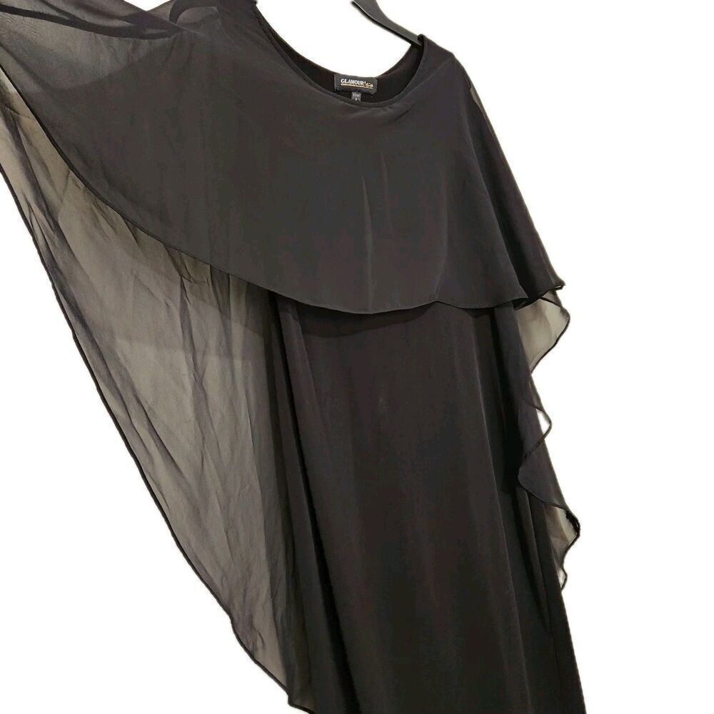 Glamour Night Dress Size 8 Attached Sheer Cape Stretch Cocktail Dress